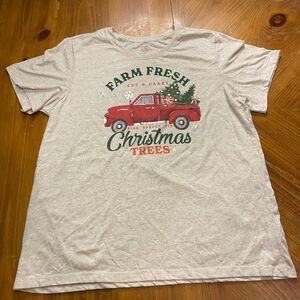 Holiday Time Farm Fresh Christmas Tree Red Truck Beige Graphic Tee Womens XL